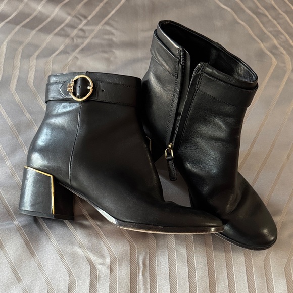 Tory Burch Shoes - Tory Burch Sofia Dress Leather Black Leather Ankle Boots with Gold Accents